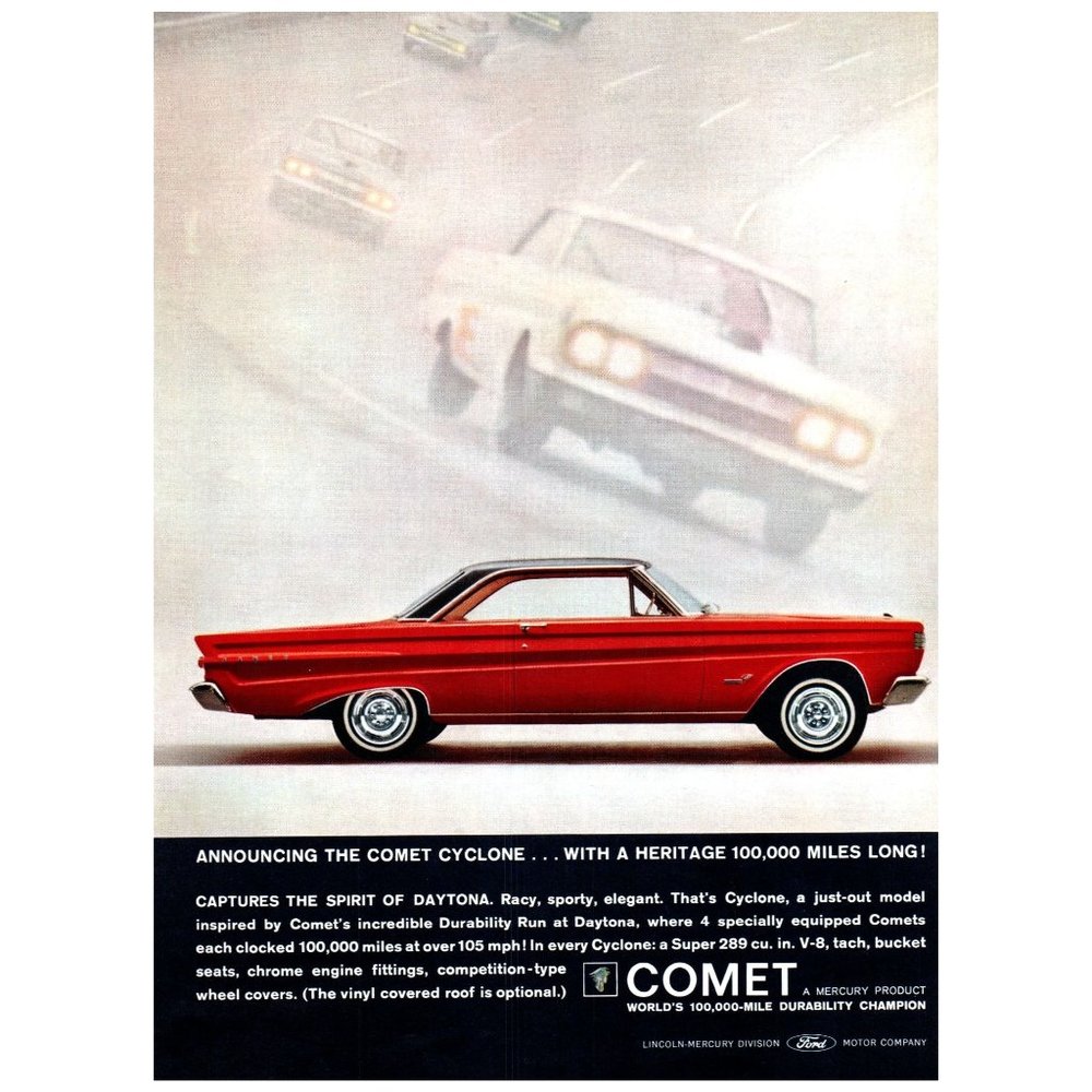 1964 Mercury Comet Cyclone Full Color Vintage Print Ad Heritage 1000 Miles Long